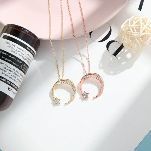 5 for $25 Crystal Decorated Moon Pendant Necklace - Picture 5 of 8